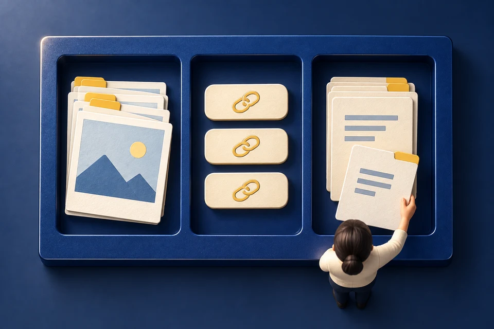 Different kinds of work belong in distinct, easy-to-find areas.